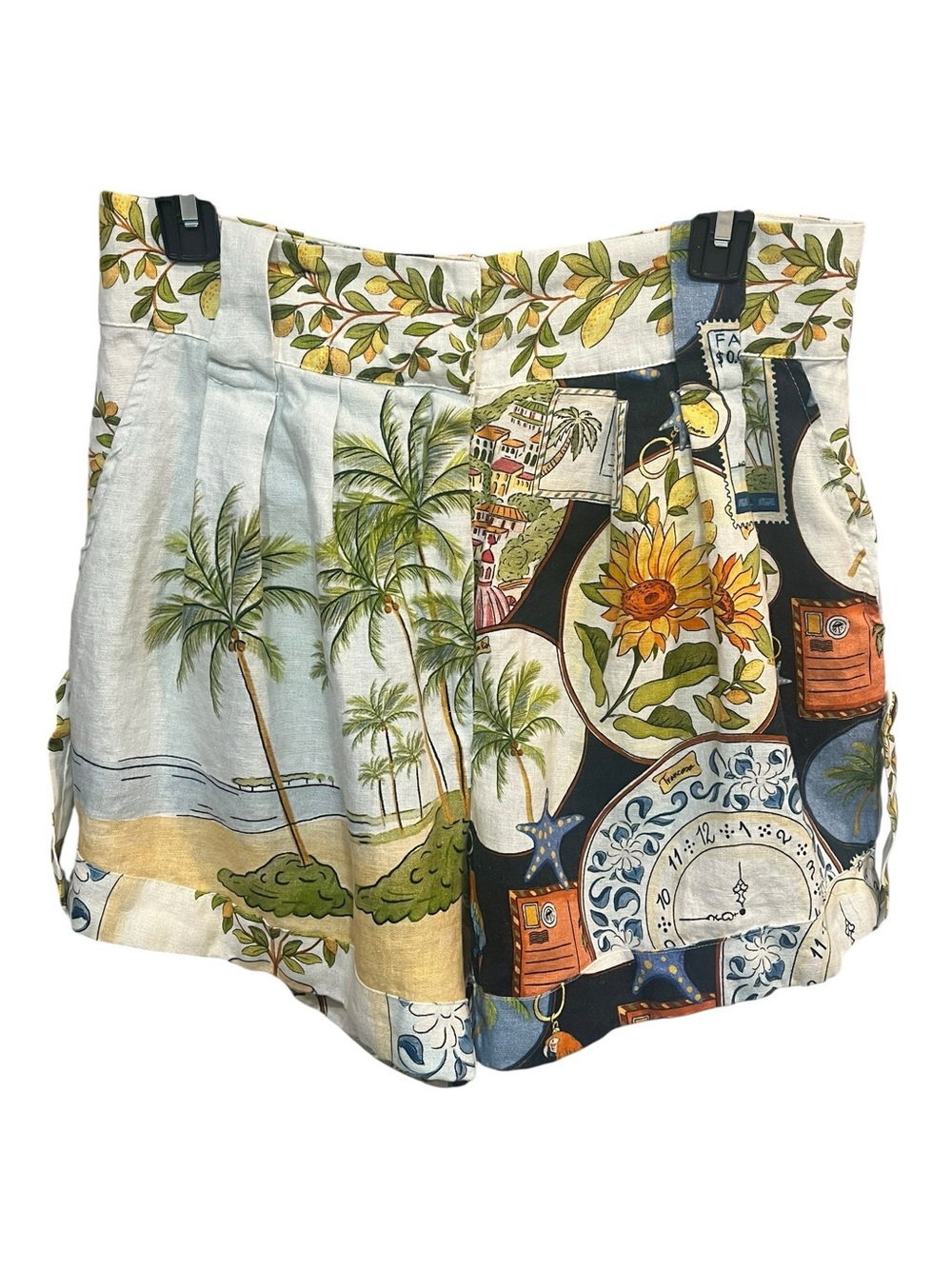 Farm Rio “Latin Trip Scarves” High Waisted Pleated 100% Linen Shorts - Medium - Picture 2 of 9